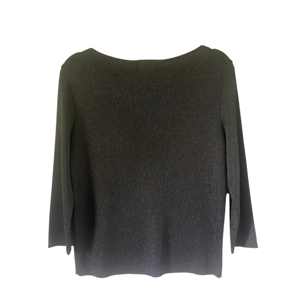 Lauren Ralph Lauren women’s gray shimmer 3/4 sleeve top size M metallic party - Picture 3 of 4